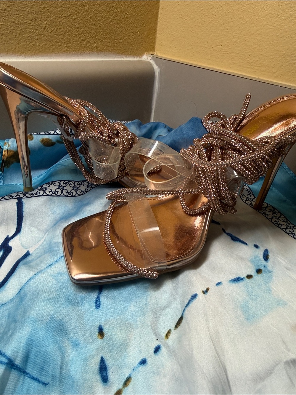 Rose Gold Strappy High Heel Sandals - Women